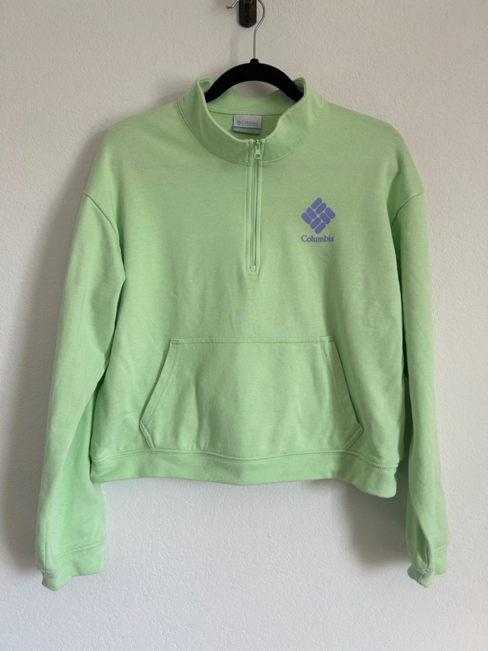 Columbia Quarter Zip Top Mint Green Mock Neck Sweatshirt w Kangaroo Pocket Sz XL